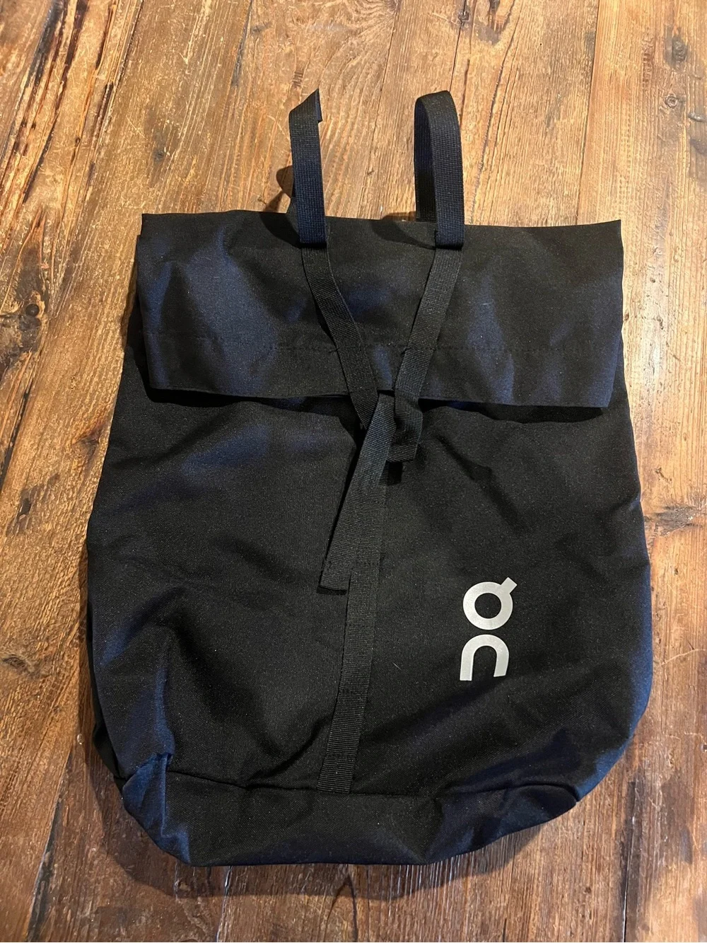 On Running Black Roll-Top Tie-Closure Backpack